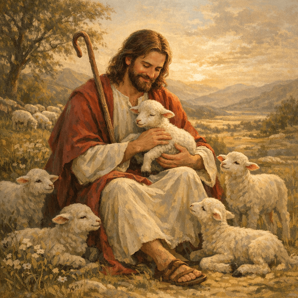 Jesus with lambs